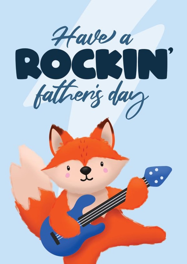 Cute Father's Day Card - Rockstar Fox - Rock Music created by Bev O'Connor || @oconnordesign