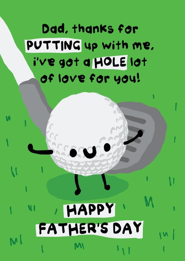Funny Fathers Day Card - Golf - Puttin up with me created by The Playful Indian