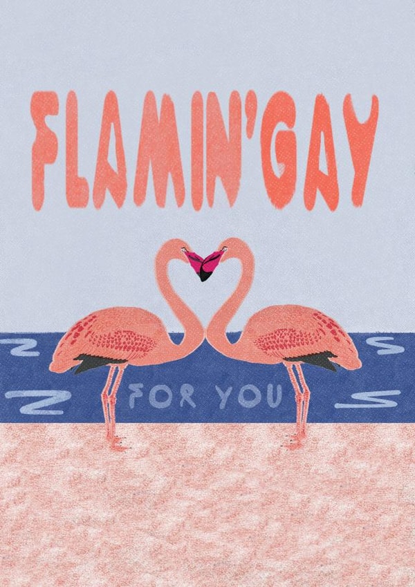 Cute Anniversary Card - Flamingo - Flamin’gay Risograph Style created by Giverly