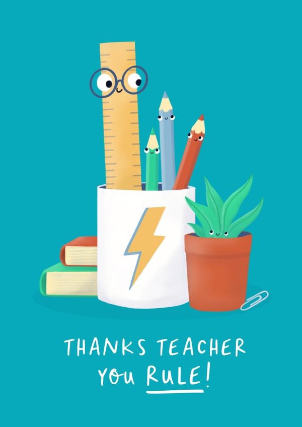 Cute Thank You Card - You Rule School Pun - For Teacher created by Painted Parasol Studio