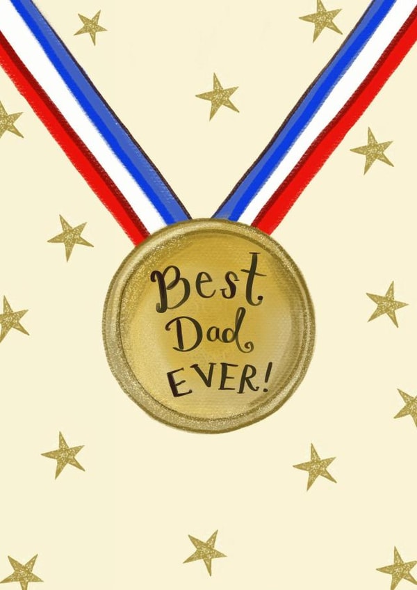 Cute Fathers Day Card - Best Dad Ever - Medal created by Love Lucy Illustration