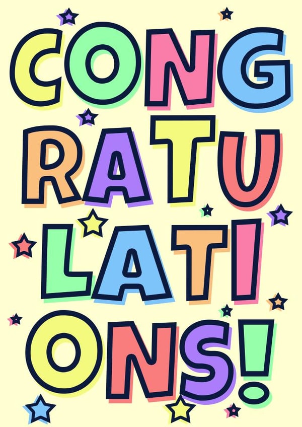 Classic Congratulations Card - Fun Colourful Typography | thortful