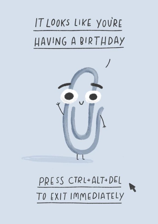 Funny Birthday Card - Nostalgic 90s - featuring Clippy created by Pilea Press