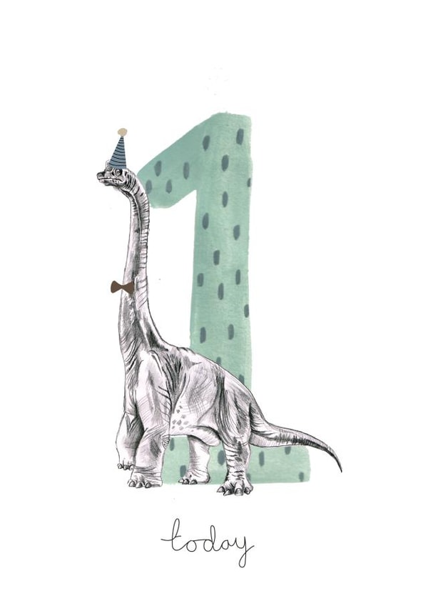 Cute Birthday Card - 1st - Dinosaur created by Halle-lula P