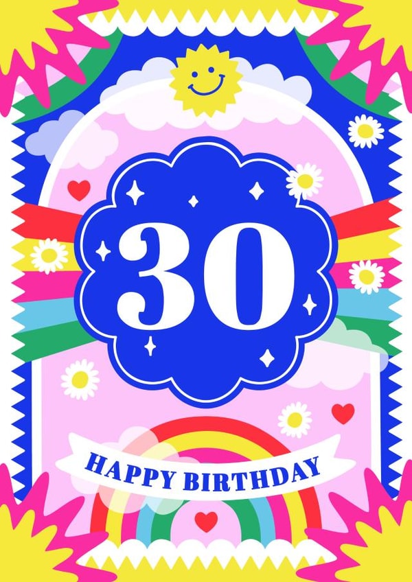 30th Birthday Rainbow Bright Card - Happy 30 Birthday - Colourful Card created by Creative Joy