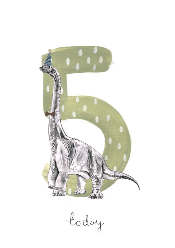 Cute Birthday Card - 5th - Dinosaur created by Halle-lula P