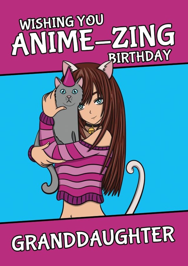 Cute Birthday Card - Anime Girl Pun - For Granddaughter created by @Cupsie's Creations