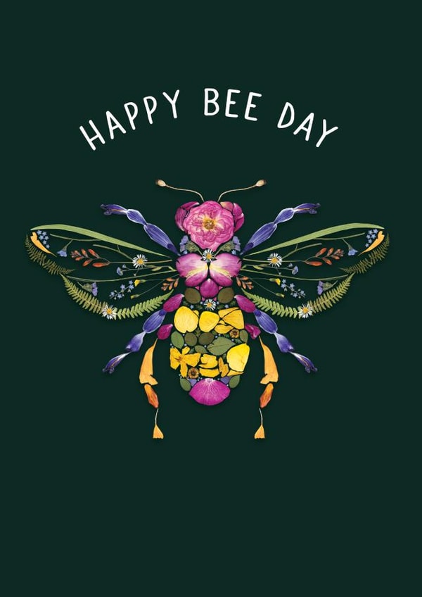 Happy Bee Day - cute, pretty floral birthday card for friend, gran, mum created by Leanne Munro