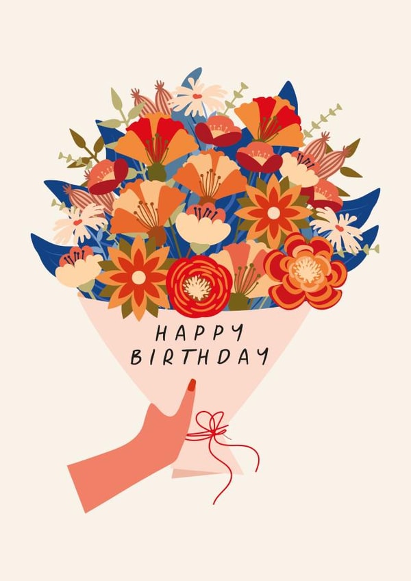 Pretty Birthday Card - For Her - Colourful Bouquet of Wild Flowers created by Sad Girl Illustration