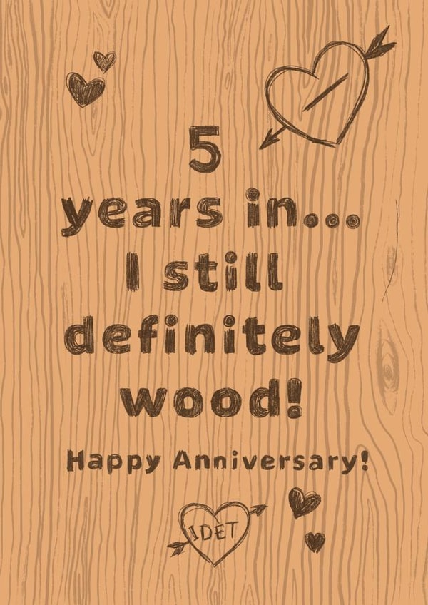 Cheeky anniversary card for your husband or wife on your 5th wedding anniversary created by Dani Verbeeten
