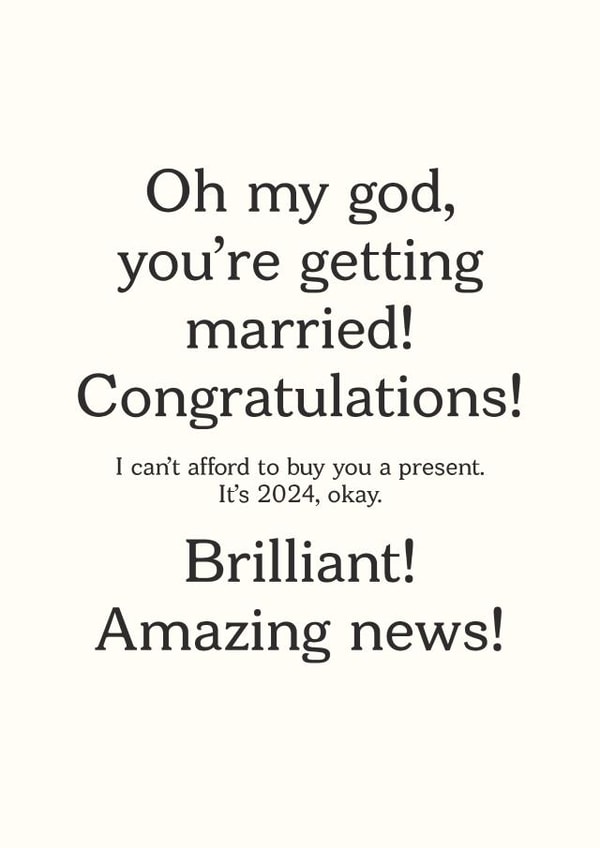 Funny Engagement Congratulations Card - Too Broke for a Present Wedding Card created by Abbie Imagine