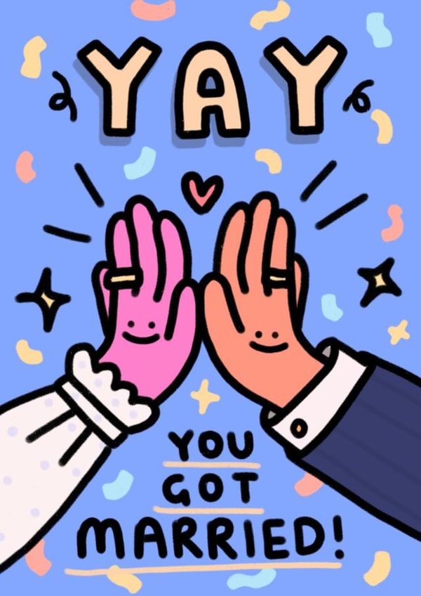Cute Wedding Card - High Five - Yay You Got Married! created by Wren & Wilson