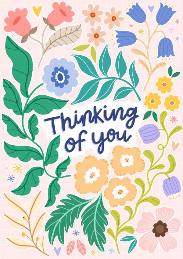 Pretty Thinking Of You Card - Floral Illustration - For Her created by Leaf Lane Studio