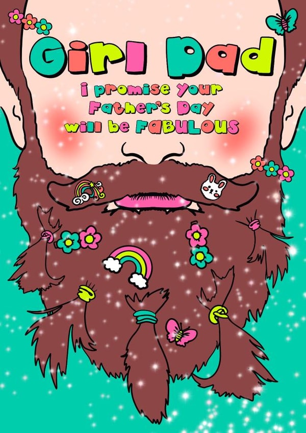 Cute Father's Day card - Girl Dad - Sparkles - Hair clips - Girly fun created by @katiehounsomeillustrator