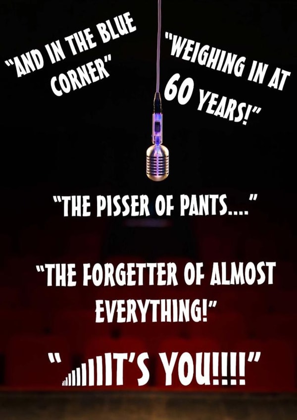 Funny 60th birthday card in wrestling style announcement created by The Insult Emporium