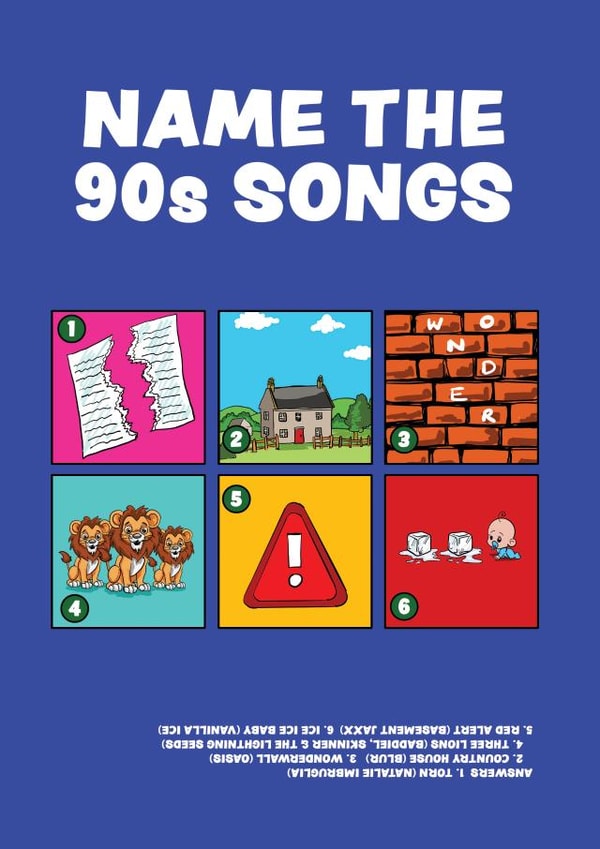 Fun Birthday Card - Name the 90s songs created by MOJO Creative Studio