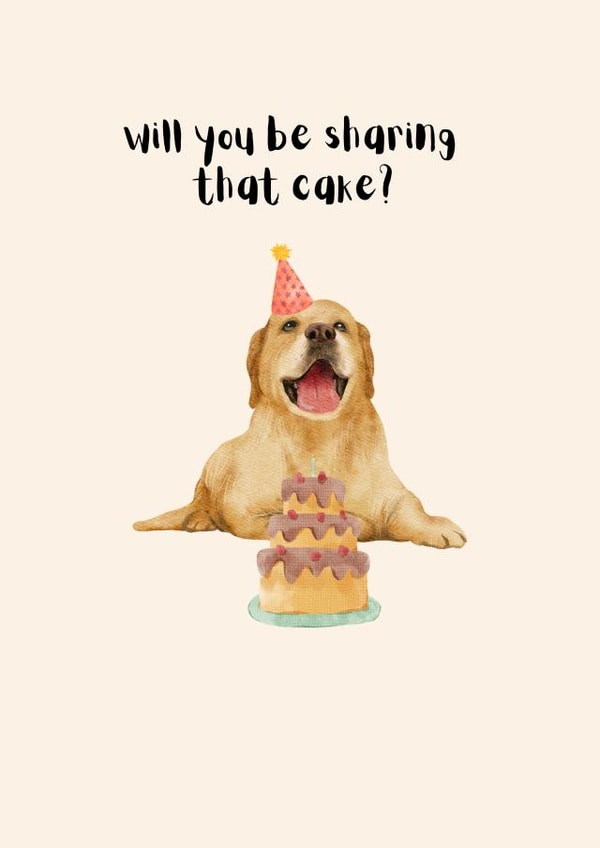 Cute Birthday Card For Dog Lover - Dog In Party Hat With Cake created by Alys Jones