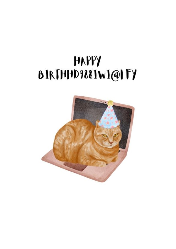 Cute Funny Birthday Card For Cat Lover - Cat On Laptop created by Alys Jones
