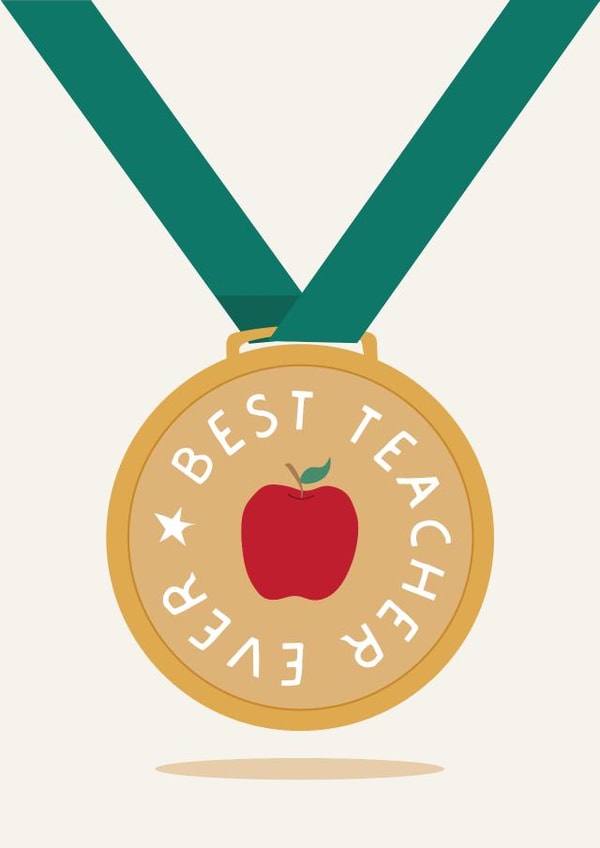 Cute Thank You Card - Medal - For Teacher created by Puns and Needles