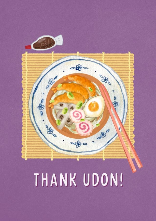 Delicious Thank You Card - Japanese Udon Noodles - Food Pun created by Mouse and Jam