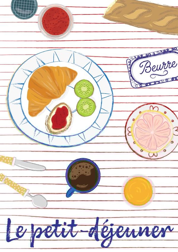 French inspired breakfast card - Foodie birthday card for him - for her created by Print A Goodie