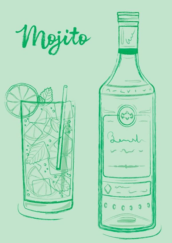 Mojito card for cocktail lover - Alcohol birthday card for him - Rum card created by Print A Goodie