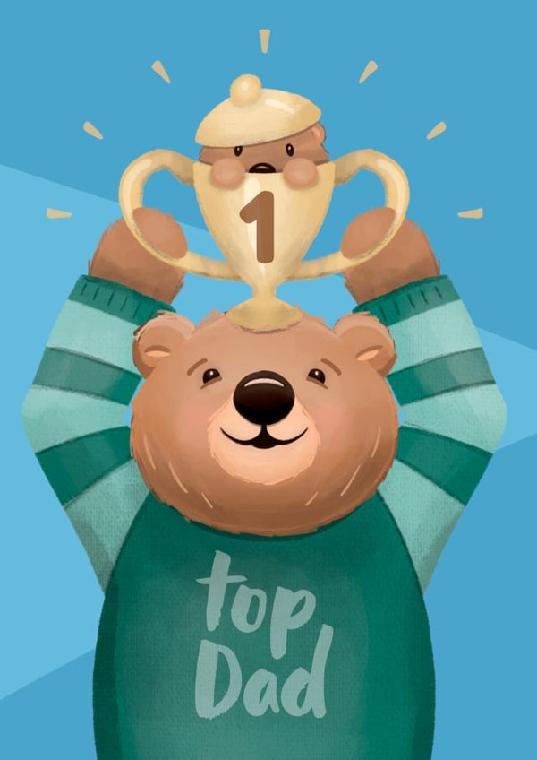 Daddy Bear Father's Day Card - Top Dad Birthday - Number 1 - Cute, Illustrated created by Bev O'Connor || @oconnordesign