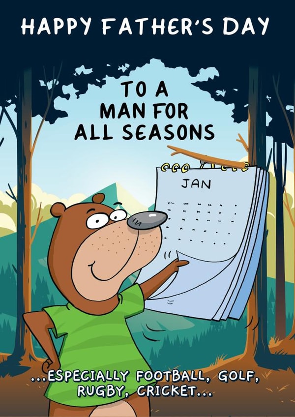 Funny Father's Day Card - A Sport Mad Dad - Man Of All Seasons created by Liverpool Card Studio