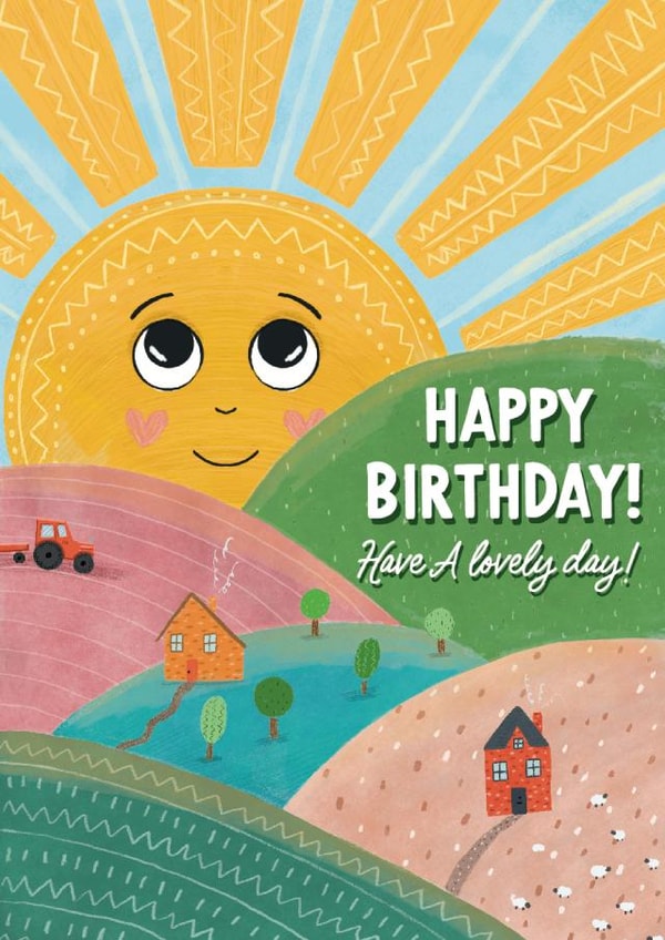 Cute Birthday Card - For Her - Lovely Day, Sun, Lovely, Classic, Friend, pretty created by Rebecca Grantham