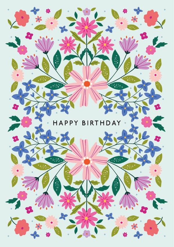 Pretty Floral Birthday Card - Folk Design created by Nina Raby - Jones