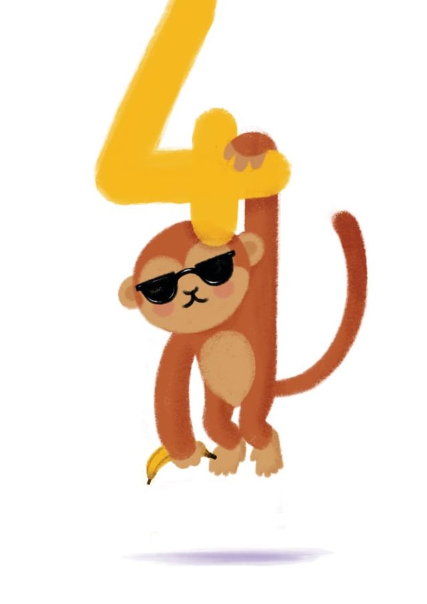 Cute Age 4 Cool Monkey Birthday Card created by Jade Fisher