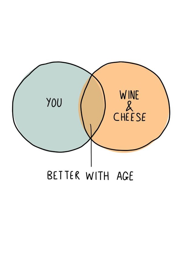 Funny Birthday Card - Better With Age - for Cheese & Wine Lover created by Sweetlove Press