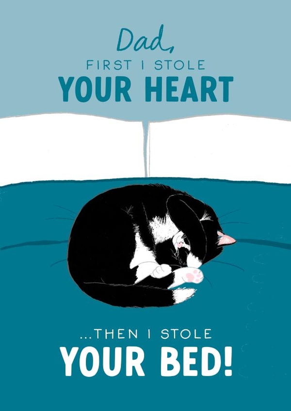 Funny Black and White Cat Father's Day Card - From the Cat - Stole Your Bed created by The Cake Thief