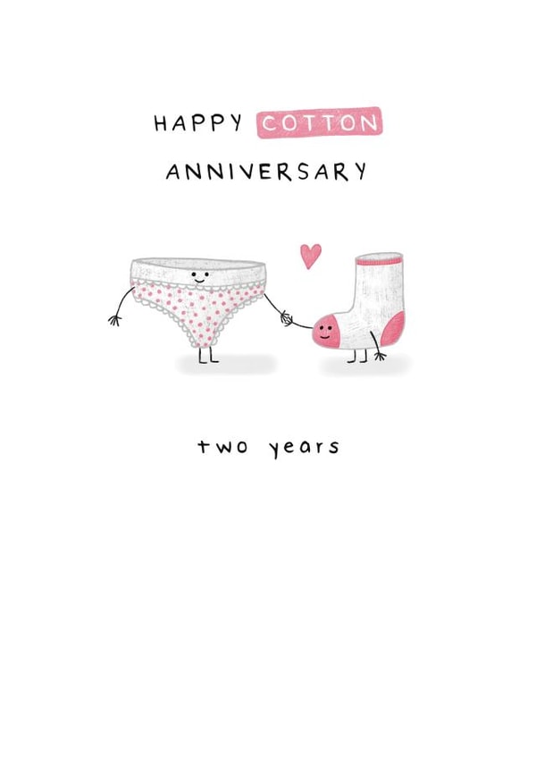 Cute Second Wedding Anniversary Card - Cotton Milestone - Two Years - 2nd created by Larry the Match
