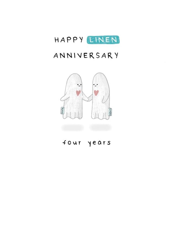 Cute Fourth Wedding Anniversary Card - Linen Milestone - Four Years - 4th created by Larry the Match