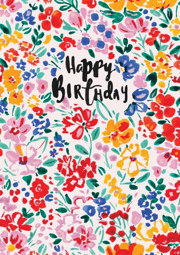Classic Ditsy Floral Female Birthday Card - Painted - Hand Lettering created by Rebecca Prinn