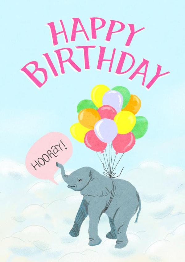 Sweet Birthday Card For Kids - Flying Elephant - Balloons - pastels- hooray created by Nestbox Studio