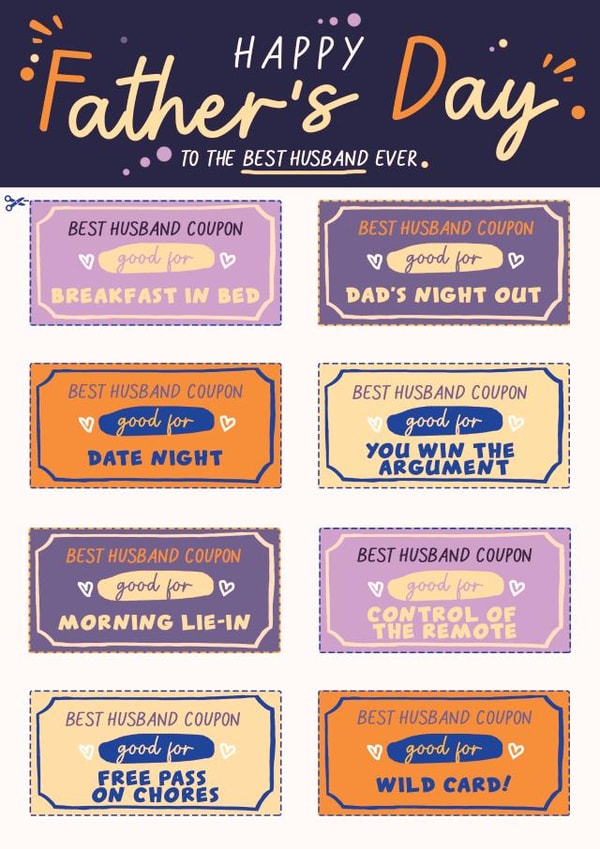 Fun Father's Day Card - For Husband - Coupons created by Foggish