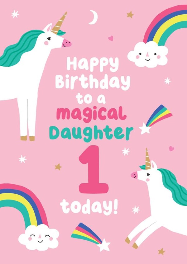 Cute Unicorn Birthday Card - 1 Today - For Daughter created by Pixie Studio