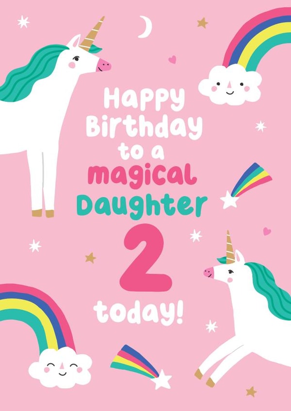 Cute Unicorn Birthday Card - For Daughter - 2 Today created by Pixie Studio