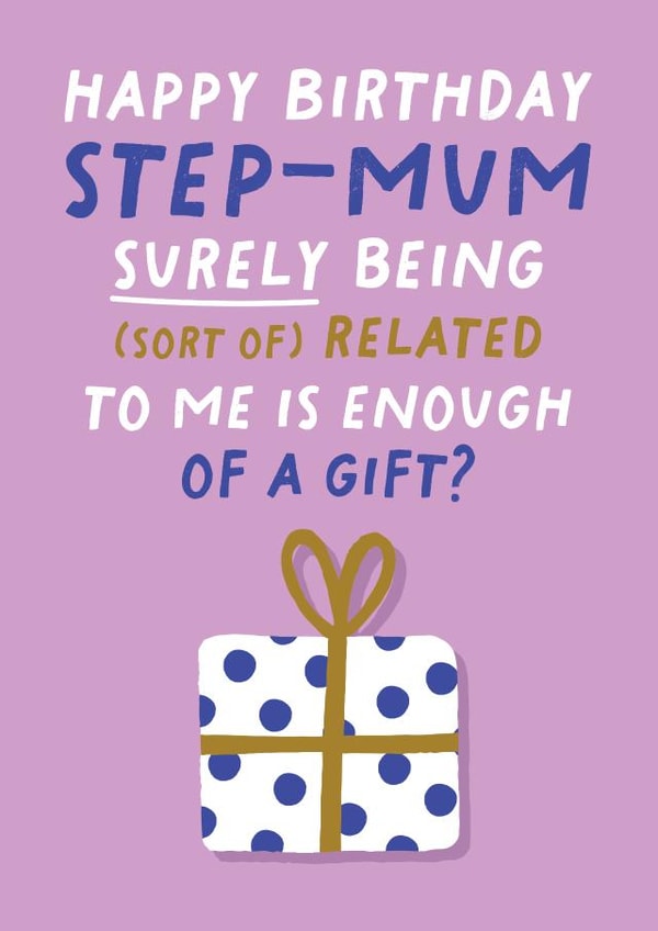 Funny Birthday Card - Step Mum - Sort of Related - Gift created by Pixie Studio