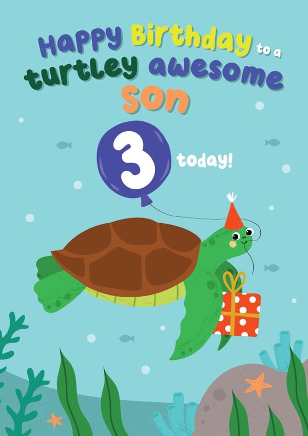 Cute Birthday Card - Turtley Awesome Son - 3rd created by Pixie Studio