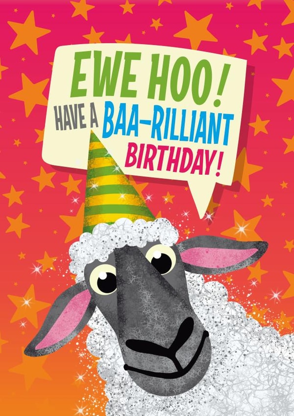Punny Sheep Birthday Card - Ewe Hoo! - Have a Baa-rilliant Birthday created by Atwood & Atwood