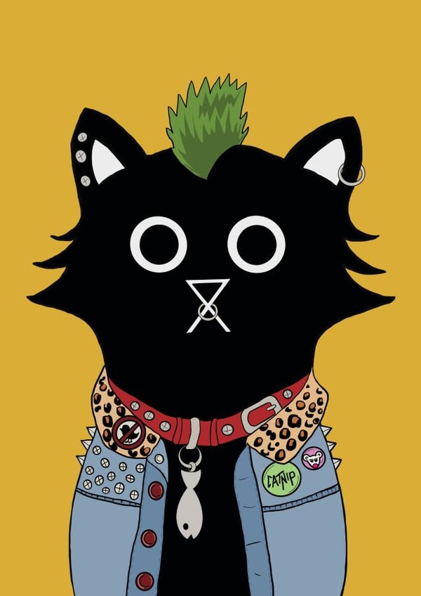 Cute Birthday Card - Punk Cat created by Baldy And The Fidget