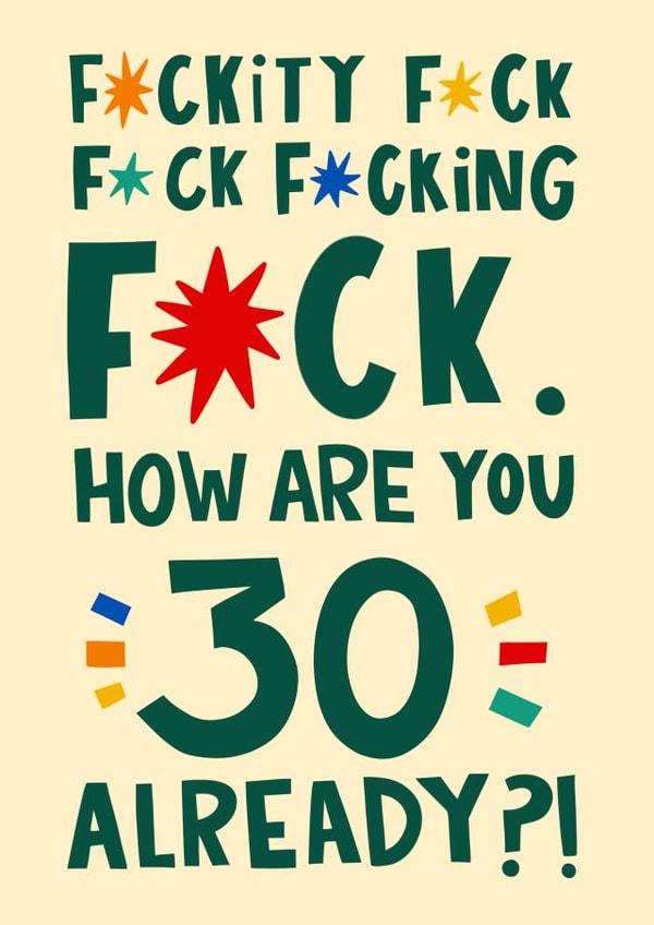 Funny 30th Birthday Card - Fuckity Fuck - Typography created by Lucy Maggie Designs