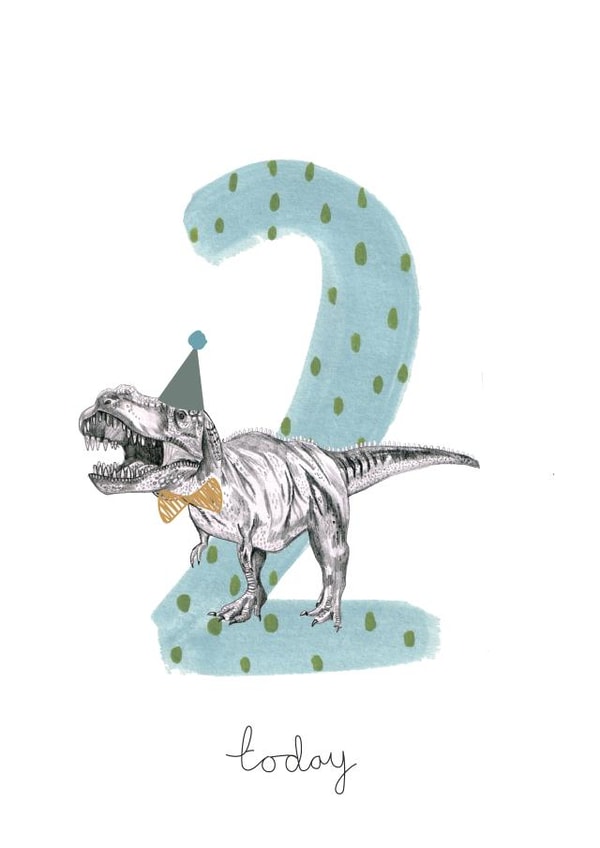 Cute Number Card - 2nd Birthday - Dinosaur - T-Rex created by Halle-lula P
