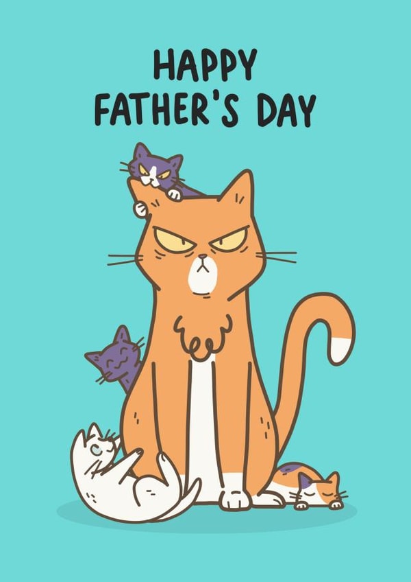 Funny Father's Day Card - Grumpy Cat Dad and Cheeky Kittens - Relatable created by Camille Medina
