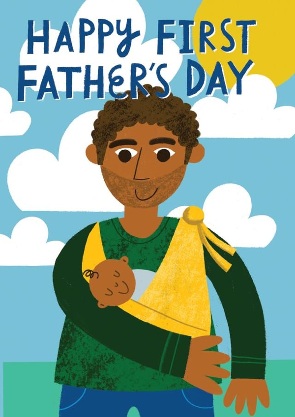 Happy First Father's Day-Dad and baby sling card to celebrate Daddy created by @AimeeStevens.Design