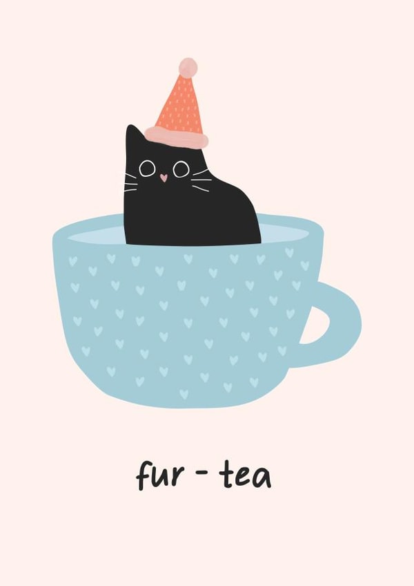 Cute 30th Birthday Card - Fur-tea - Cat Thirty Pun created by @hollielonglanddesigns