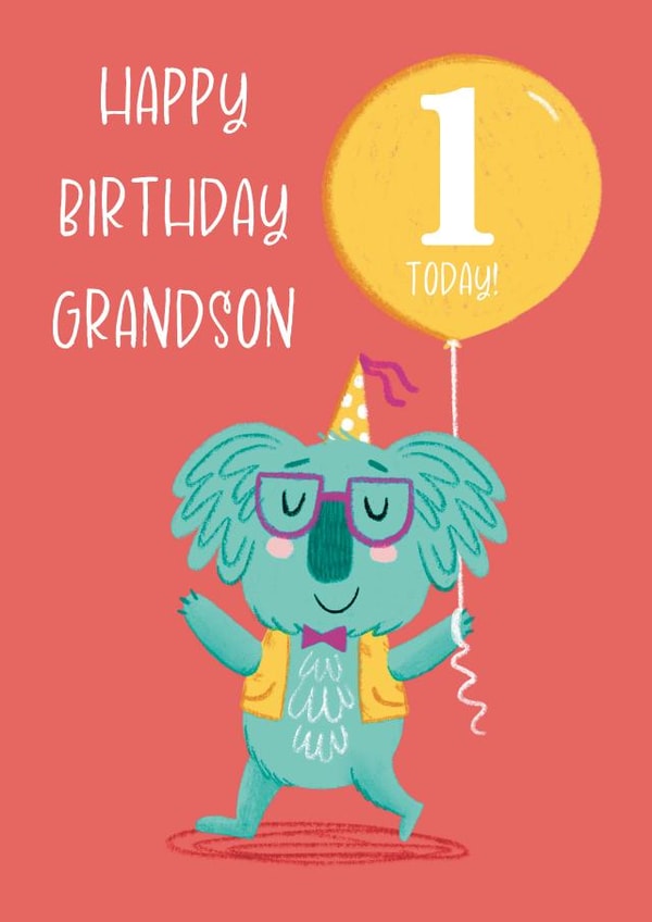 Cute Birthday Card - 1 Today - Koala - For Grandson created by Hannah Jayne Lewin